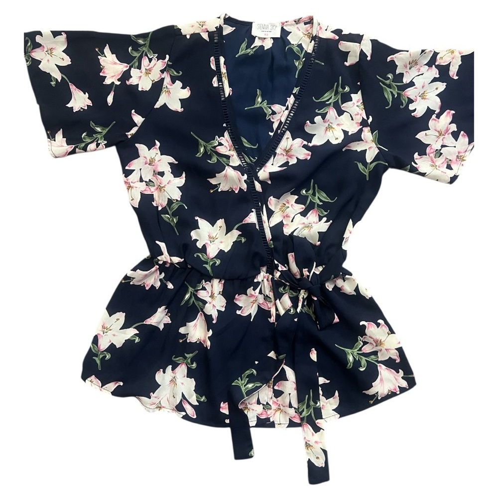 Sienna Sky Navy Floral Wrap Blouse